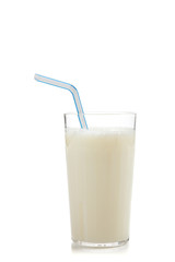 Glass of milk on a white background