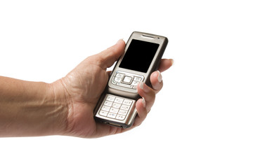 Senior woman's hand holding a cellphone