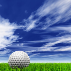 High resolution 3d white golf ball in green grass background