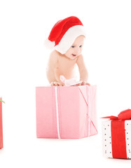santa helper baby with christmas gifts