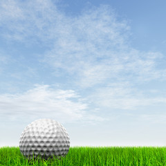 High resolution 3d white golf ball in green grass background