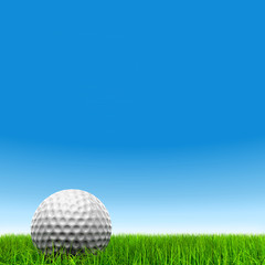 High resolution 3d white golf ball in green grass background