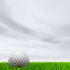 High resolution 3d white golf ball in green grass background
