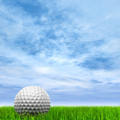 High resolution 3d white golf ball in green grass background