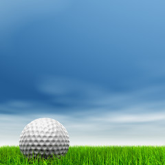 High resolution 3d white golf ball in green grass background