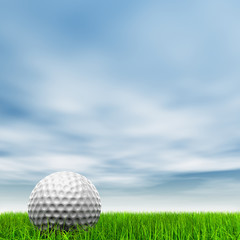 High resolution 3d white golf ball in green grass background
