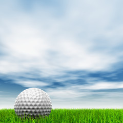 High resolution 3d white golf ball in green grass background