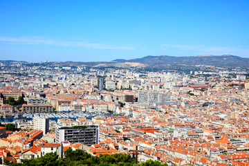 Fototapeta na wymiar Aerial view of Marseille City and harbor