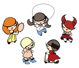 set of images of girls on a white background