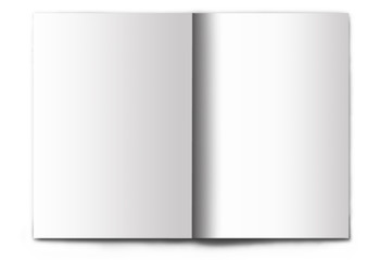 Blank / empty magazine spread on white