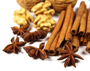 star anise, walnuts and cinnamon