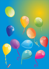 different color balloons in blue sky