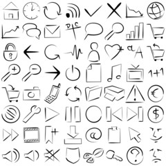 64 Icônes style marqueur version monochrome