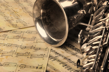 Old saxophone and notes