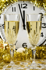Two Champagne glasses. Happy New year.