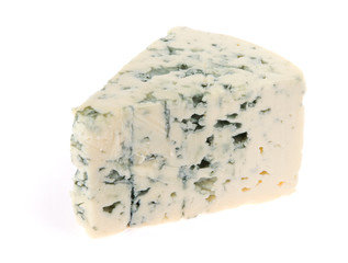 piece of blue cheese on white background