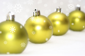 lime baubles in a row