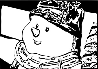Schneemann als Umrisslinie in schwarzweiß