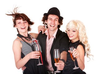 Group people with white wine. Isolated.