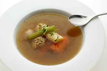 vegetable soup with organic carrot and meat balls