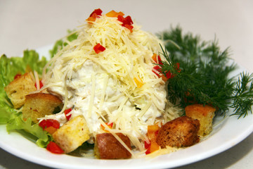 Chicken caeser salad isolated on a white background
