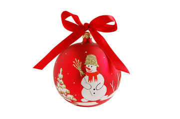 red christmas ball with red bow isolated on the white background