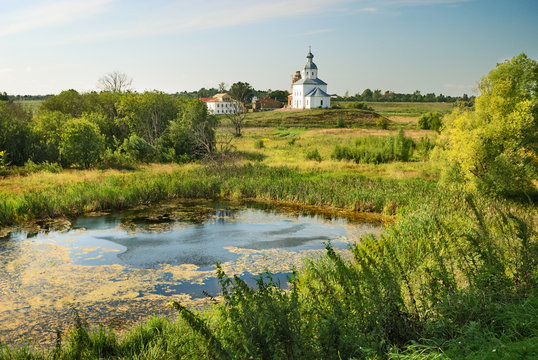 russian landscape with old church