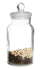 black and white peppercorns, isolated