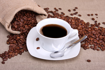 Coffee cup and beans