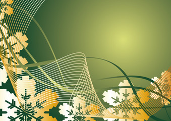 festive background from golden snowflake and line