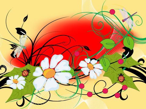colorful year flowerses and insect -an illustration