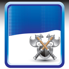 Axes and shield on blue background