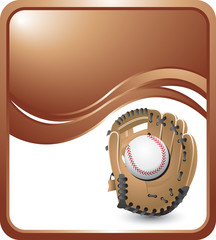 Baseball in glove on bronze wave background