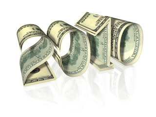 The inscription 2010 made of banknotes. Isolated