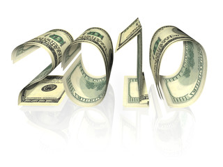 The inscription 2010 made of banknotes. Isolated