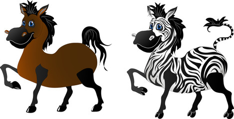 Cartoon horse & zebra