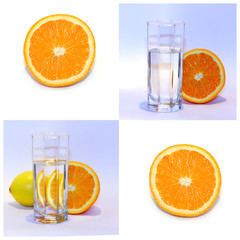 collage of citrus fruit and water in a glass