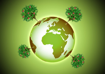 Green beautiful Earth in the Space, with the trees