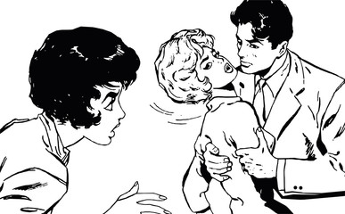 Illustration of a young couple in love