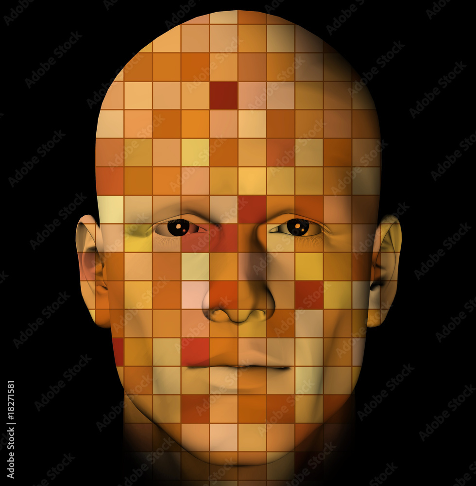 Wall mural male portrait with colorful squares pattern. 3d illustration.