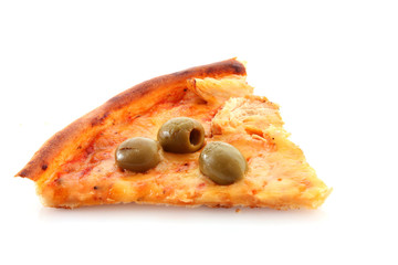 Tasty pizza with olives on white