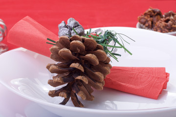 Cristhmas decoration, pine cone in plate