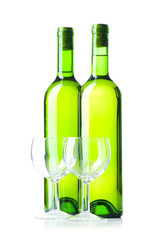 Bottle and glass isolated on the white