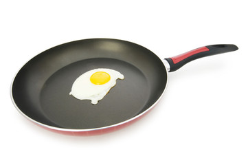 Pan and fried egg isolated on the white