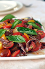 tomato anchovy and basil salad