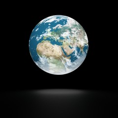 Fototapeta na wymiar Earth model on black background with shadow. Polus view.
