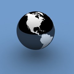 Obraz premium Globe on blue background with shadow and reflection