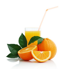 Orange with orange juice and the cut slices