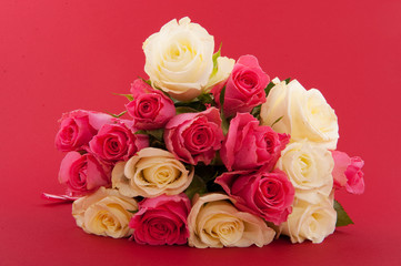 Bouquet roses on red