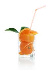 The cut orange in a glass